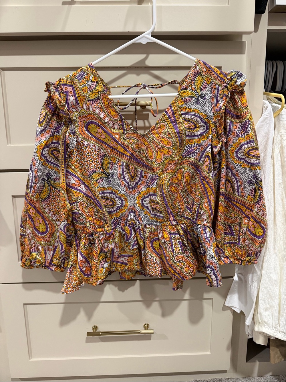 Women's Paisley Peplum Blouse - Orange & Purple
